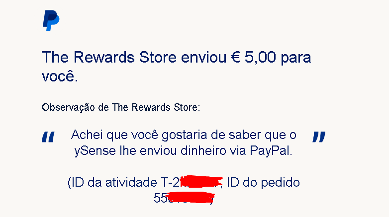 Print de tela comprovando a seriedade da plataforma Ysense, com uma prova de saque de 5 euros feita em 9 de setembro.