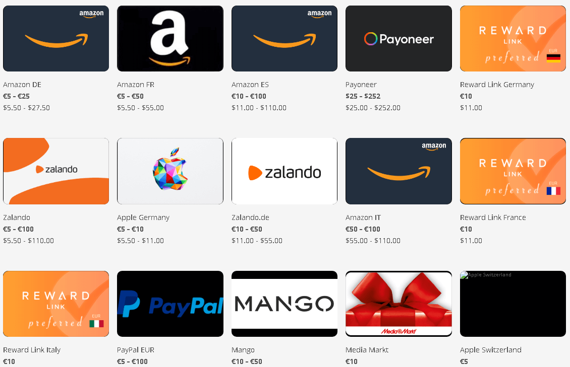 Painel de resgate do ySense exibindo diversas opções de saque como PayPal, Payoneer, Amazon e Apple, com valores listados em Euro e Dólar.