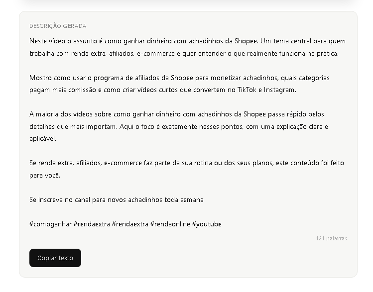 Gerador de descrição para YouTube