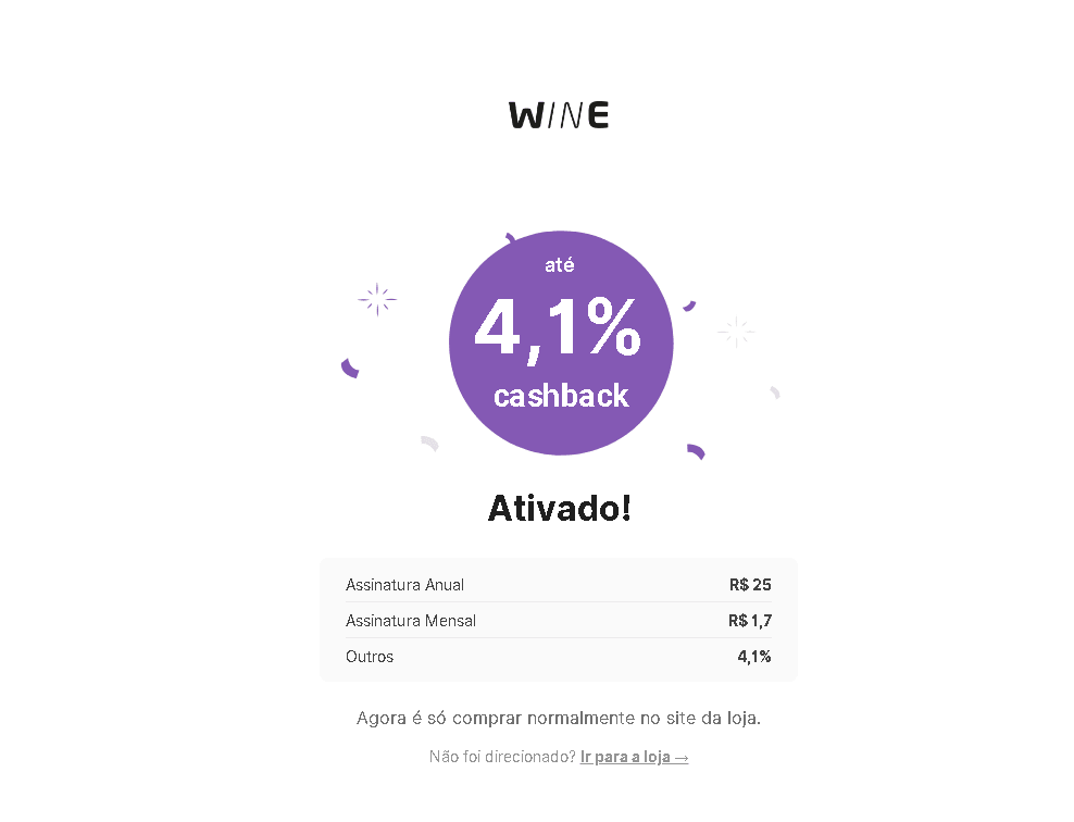 Cupom Wine aplicado no site cuponomia