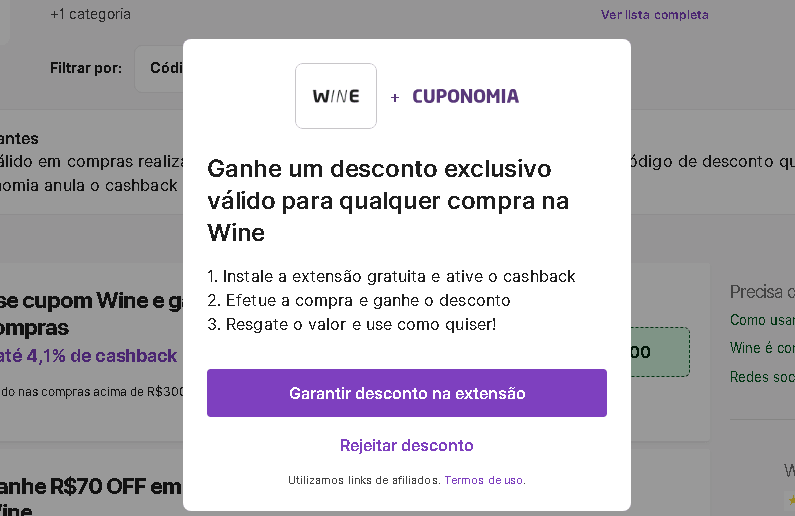 Extensão oficial do site Cuponomia para computador.